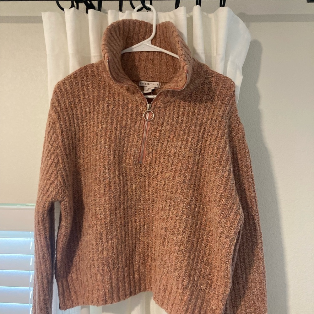 SINCERELY JULES Quarter zip knit sweater orange/brownish size XL